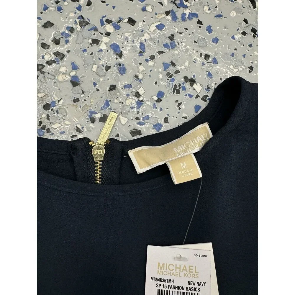 NEW Michael Kors‎ Womens Navy Short Sleeve Shirt M Navy NWT Business Classy